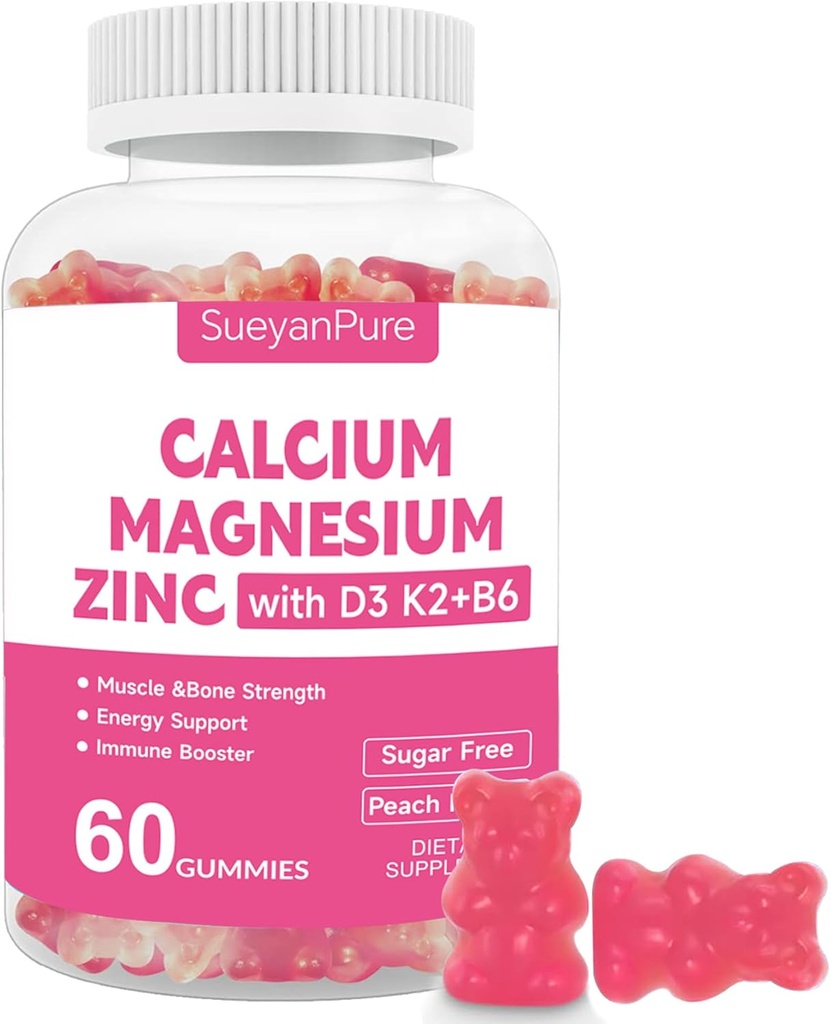 סוכר חינם Calcium Magnesium Zinc Gummies עם VC D3 &B6 &K2,600 מ"ג Calcium חניכיים עם 300 מ"ג מגנזיום תמיכה העצם & שריר למבוגרים ומתבגרים ( Count (Pack of 1))