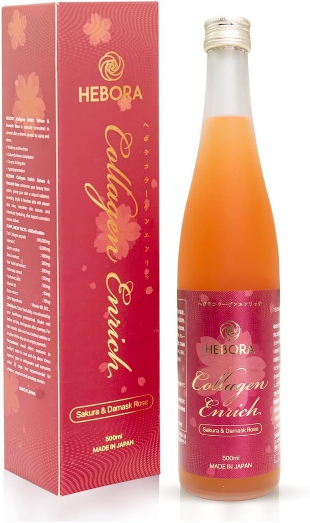 Collagen Enrich Japan - 160,000 מ"ג Marine Collagen Peptide + 112 Enzym Peptide Vegie + Damask Rose משקאות נוזלי לשפר את שיער ציפורי עור ופרקים (Bottles 16.9 fl oz - 500 מ"ל)