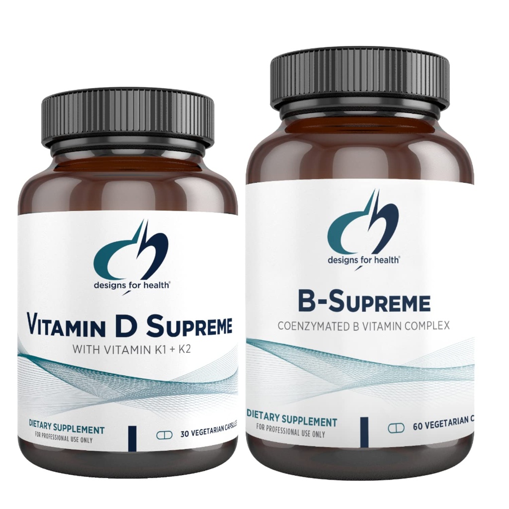 עיצוב בריאות ויטמין D העליון + B-Supreme Essentials Duo - 5000 IU ויטמין D3 + ויטמין K, Active B Complex (2 Product Set)