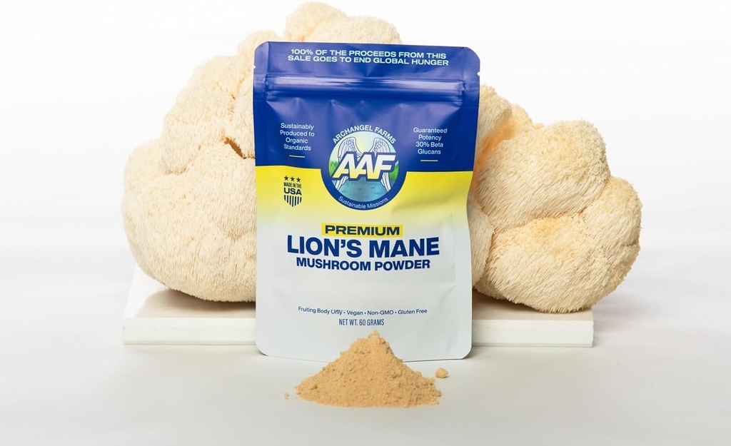 אבקת Mane Mushroom, תוסף המוח לזיכרון ומתמקד, מאומת Beta-Glucan, Digestion & Immune Support Supplement, Organic & Non-GMO, 60g, 60 יום אספקה