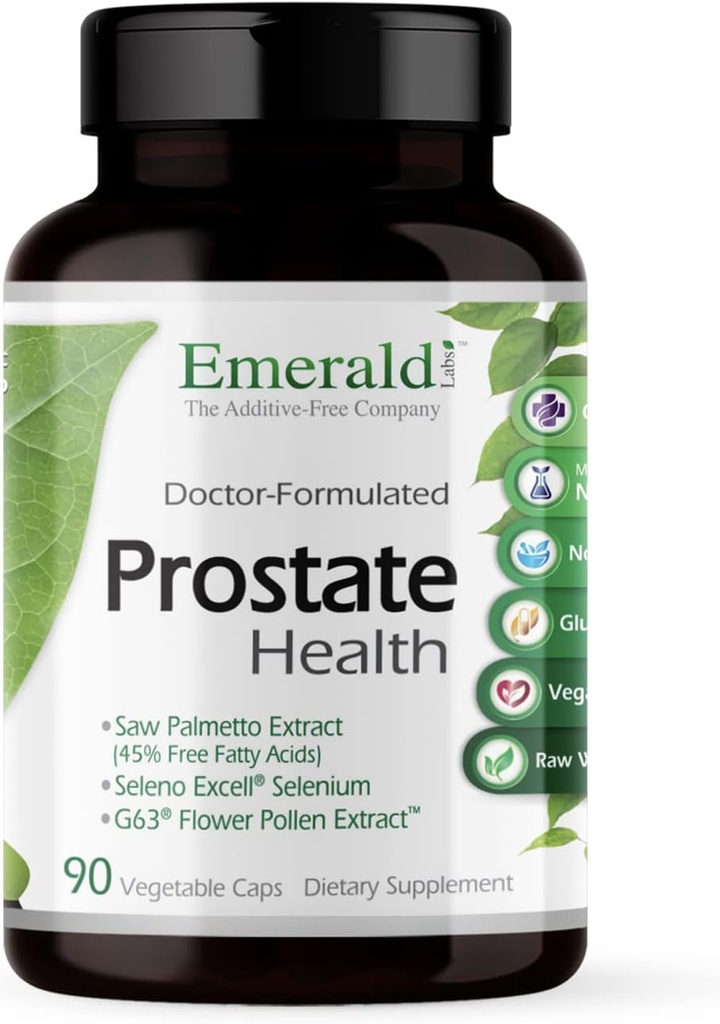 EMERALD LABS Prostate Health - Prostate Support Supplement with Saw Palmetto, Lycopene, Sting Nettle & More * - טבעוני וגלוטן חינם - 90 קפסולות ירקות (30 יום אספקה)