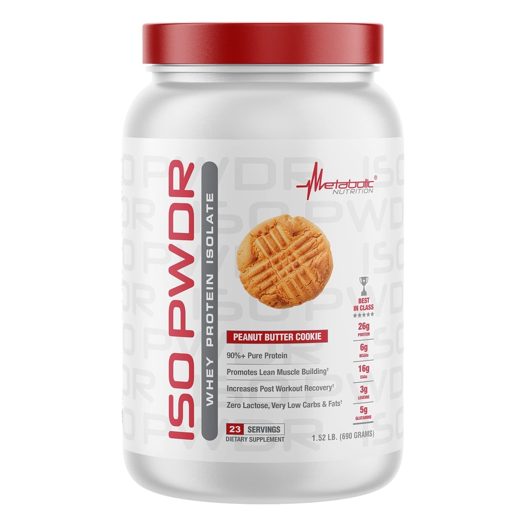 תזונה מטבולית Whey חלבון Isolate ISO PWDR Peanut Butter Cookie, 1.54lb, 23 משרתות, 26g חלבונים, Fast Digest, Zero Carbs, Delicious Flavor, Very Low Carbs & Fat, Zero Lactose