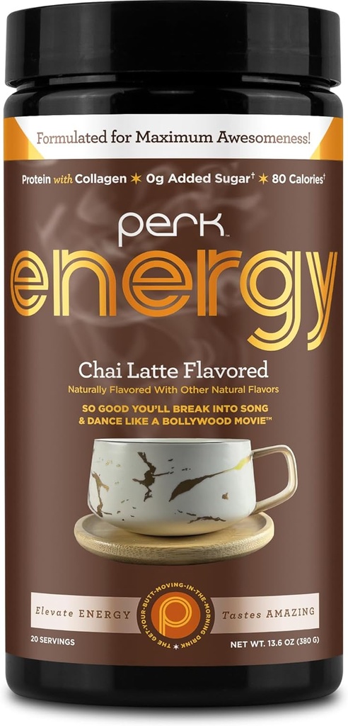 Perk Energy Original Chai Latte Flavored אבקת משקאות (20 משרתים) - Gluten-Free, Peanut-Free