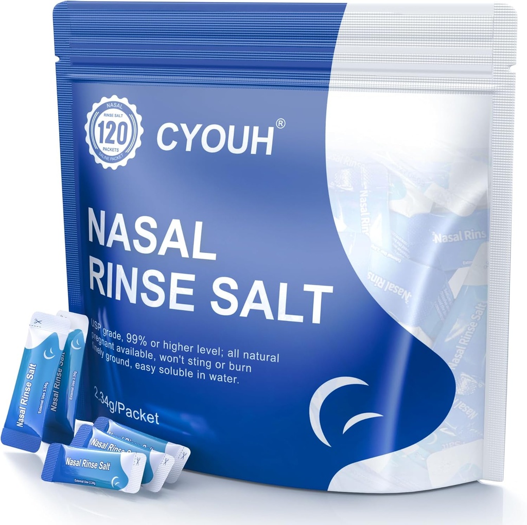 120PCS Salt Saline Packets Sinus Nasal Rinse for Neti Pot, Individually Wrapped 2.34G Nsal Wash Irrigation System Nose ניקויer Saline Refill Packets