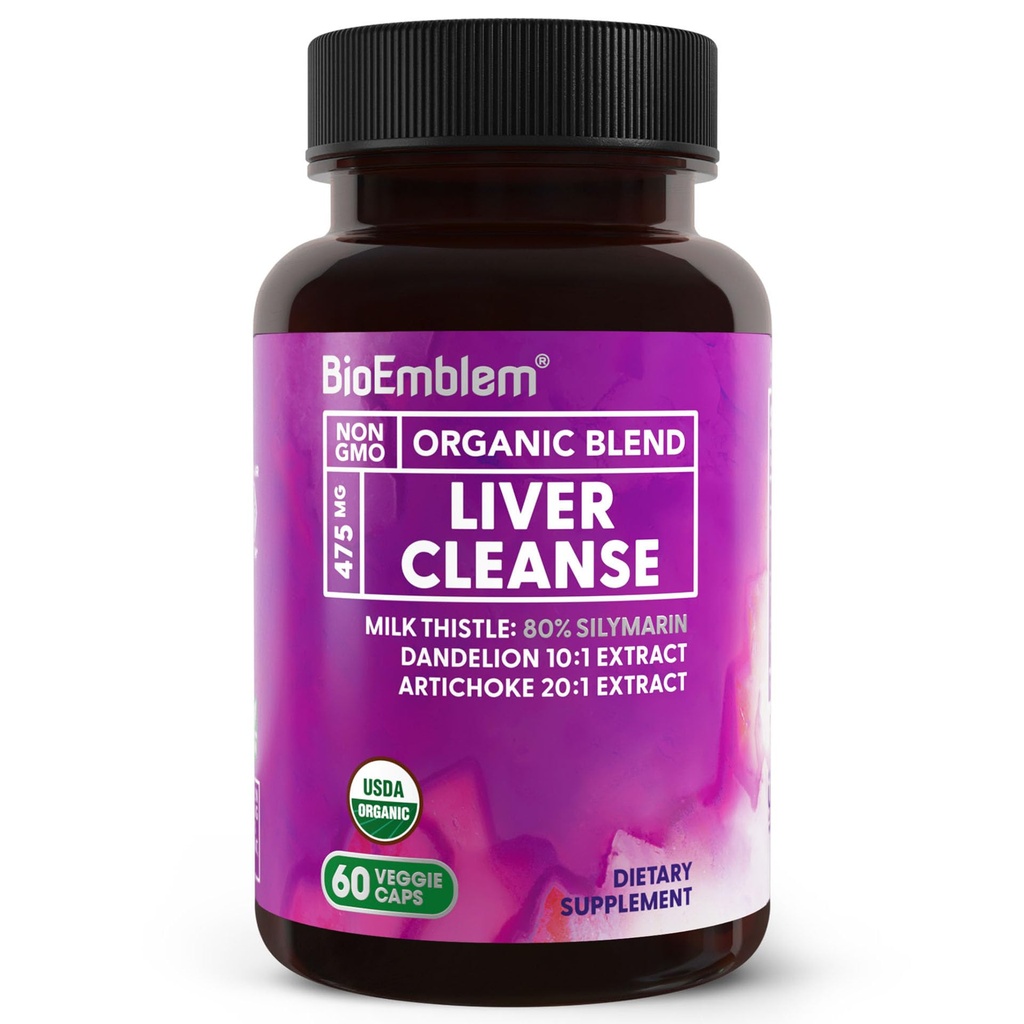 Bio Emblem USDA אורגני Liver ניקויse - 80% Silymarin חלב תמצית של Liver בריאות Liver ו Liver פונקציונלי עם דנדלון & Artichoke Extracts - 100% טבעוני, non-GMO - Herbal Liver - 60 קפסולות
