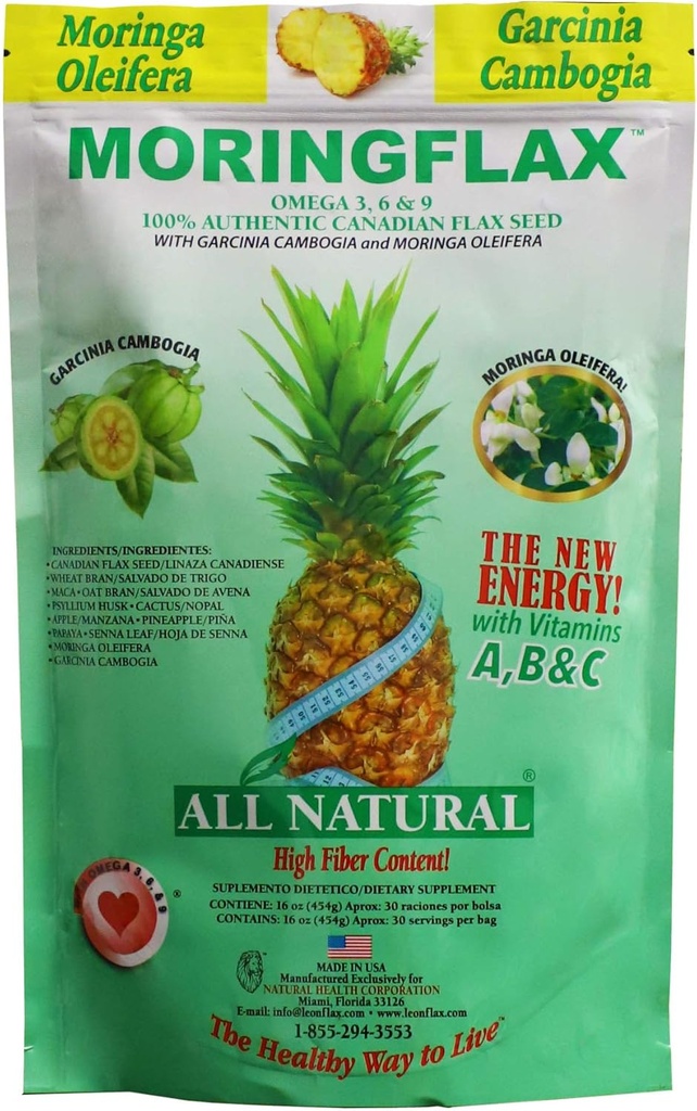 פורמולה 100 Natural Canadian Flax Seed עם Garcinia Cambogia ו Moringa Oleifera Bag, Tan, 16 Ounce