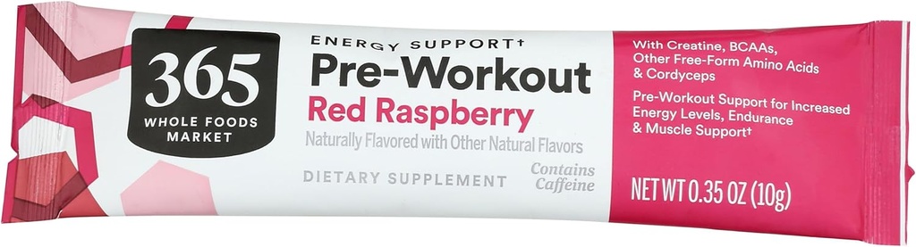 365 על ידי Whole Foods Market, Red Raspberry Preworkout Packet, 0.35 Ounce