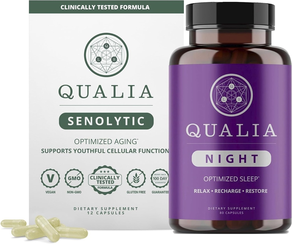 Qualia Life Sciences Bundle Qualia Night & Qualia Senolytic, Science-Backed Supplements for Deepמרעננים Sleep and Optimal Cell Fix