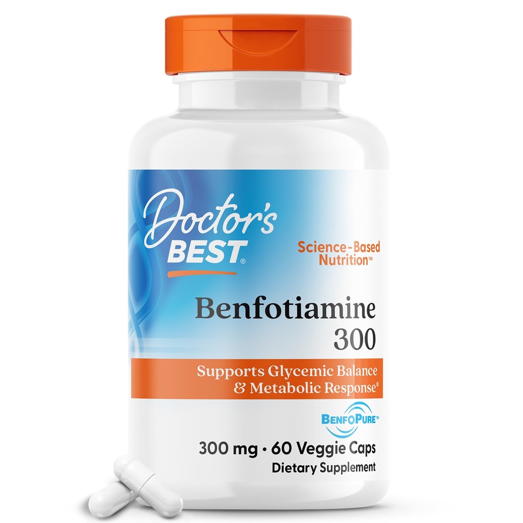 הרופא הטוב ביותר Benfotiamine 300 עם BenfoPure, עוזר לשמור על Glucose metabolism, non-GMO, טבעוני, Gluten Free, Soy Free, 300 מ"ג, 60 Veggie Caps