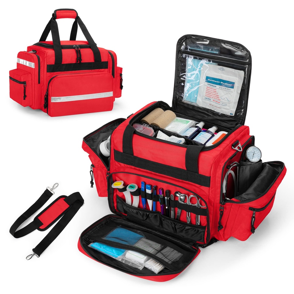Damero Professional Medical Bag ריקה, First Reacterטראומה Bag with Detachable Dividers for Home Health Care, EMT, EMS, Red(Bag בלבד)