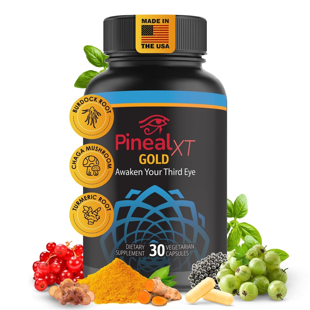 Pineal XT Gold - Pineal Gland תוסף - Third Eye Awakening - Focus and Memory Supplement for Brain - 7 Powerful Ingredients Decalcify, Detox, and Serveal Gland
