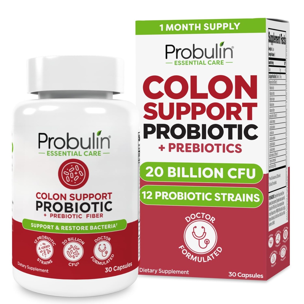 Probulin מושבת תמיכה Probiotic תוסף, Daily Gut, Digestive ו- Immune Health Probiotics for Men and Women, 20 מיליארד CFU, טבעוני, 30 Countבק