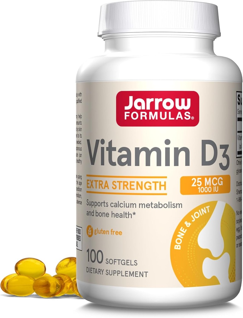 Jarrow Formulas ויטמין D3 25 mcg, תוסף תזונתי, עצמות ופרק, תמיכה בריאות החיסון ו Calcium Metabolism, 100 Softgels, 100 Day Supply