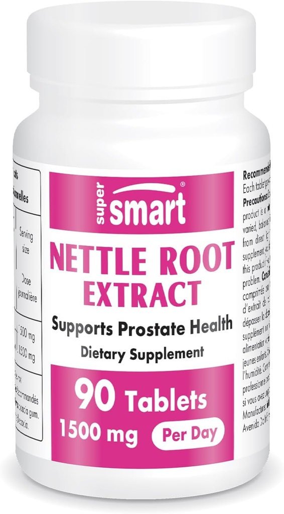 SuperSmart - Nettle Root Extract 500 מ"ג ליום - הפקה של Stinging Nettle Root - תמיכה בריאה Urinary Tract - Prostate תוספים לגברים | Non-GMO - 90 טבליות.