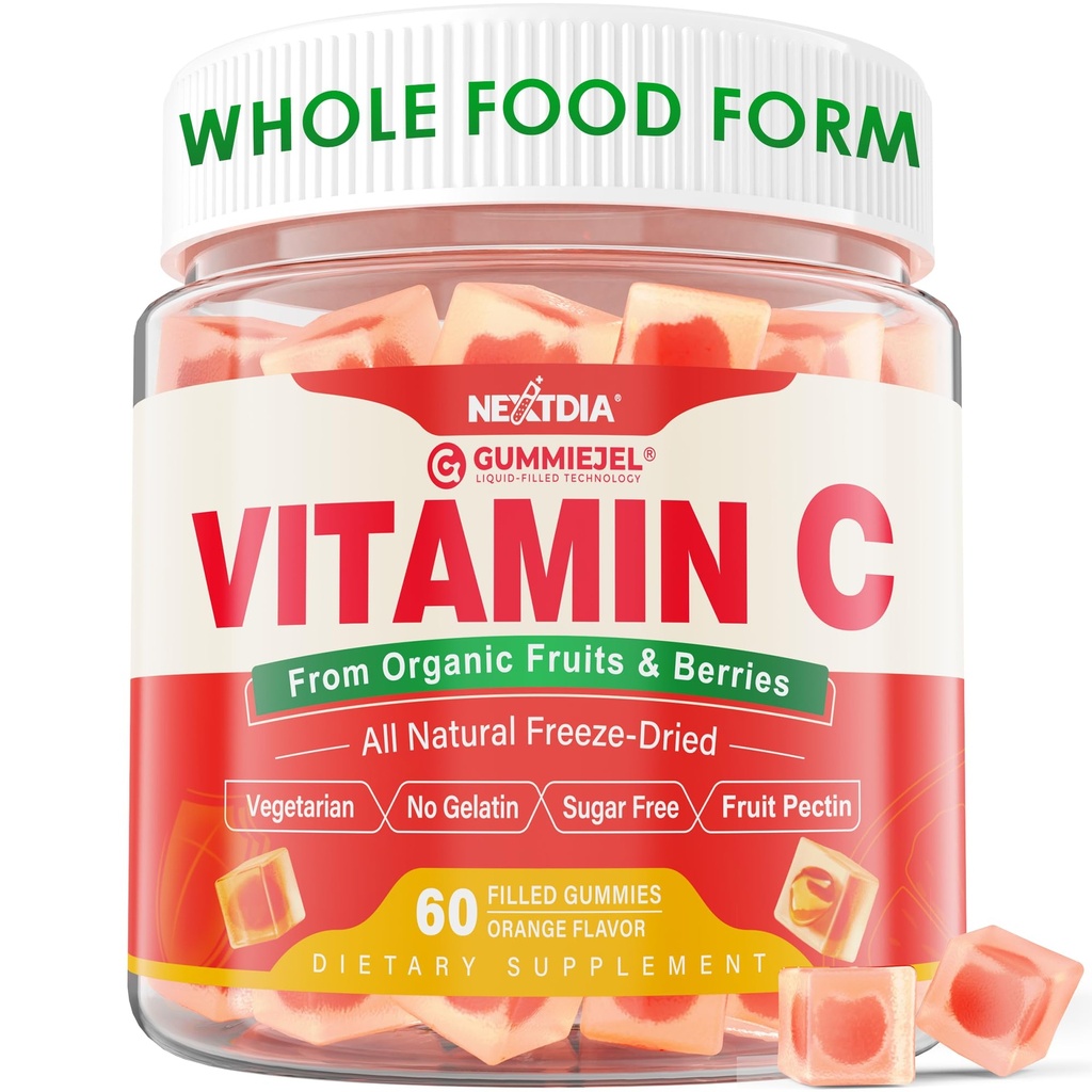 ויטמין C מסטיקמי 120 מ"ג למבוגרים, סוכר חינם, Daily Immune Defense, Raw Antioxidant, 100% Whole מזון צ'וינט תוספי ויטמין C מ 1200mg Berries & פירות לקולג'ן, טבעוני, 60 הרוזן