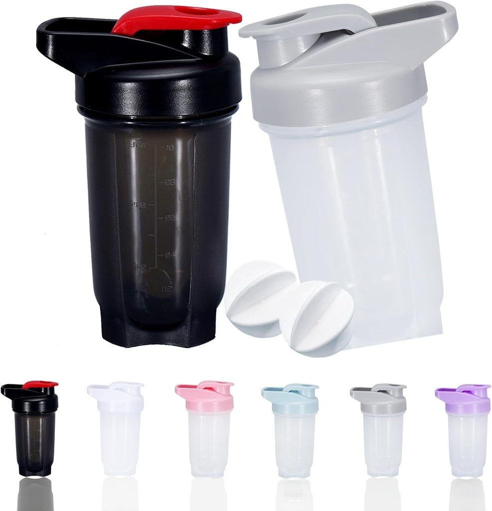 Shaker Bottle Protein Shakes Cup ו- 10Ounce /300ML ShakerBottle with Whisk Balls, חלבונים ShakerBottles Set, Non-BPA פלסטיק (Black+Grey(2PCS)
