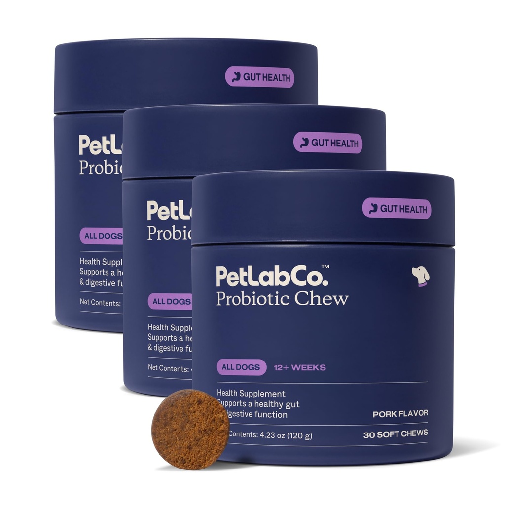 PetLab Co. Probiotics for Dogs, Support Gut Health, Occasional Diarrhea, Digestive Health & Seasonal Allergies - Pork Flavor - 30 Soft Chews - Packaging May Vary (Value 3Pack)