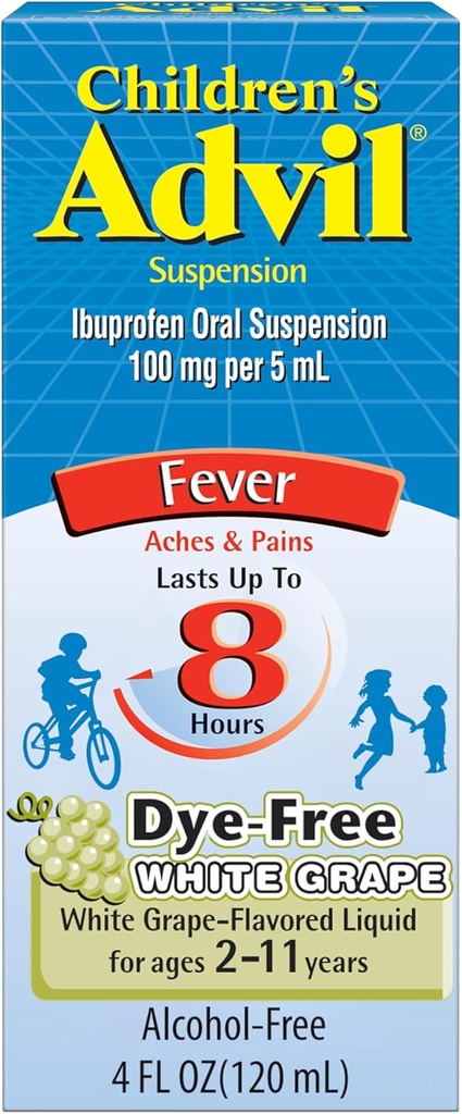 Advil Pain Reliever and Fever, Dye Free Children's Ibuprofen for Pain Relief, Ibuprofen for Children, White Grape - 4 Fl Oz