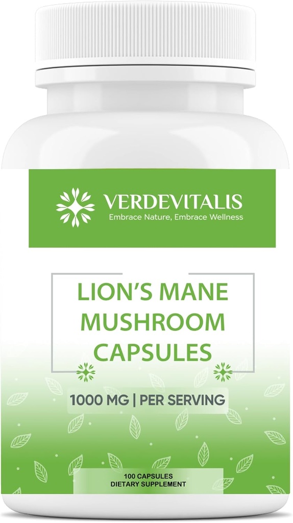 Lion's Mane כמוסות - Daily Mushroom תוסף לזיכרון, Focus & Clarity - Brain Booster- Mushroom קפסולות לתמיכה בבריאות המוח - המיוצר בארה"ב - 100 קפסולות