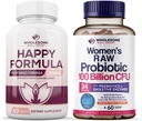 Wholesome Wellness Happy פורמולה טבעית תוסף + ד"ר פורמולה Raw Probiotics לנשים 100 מיליארד CFUs Bundle