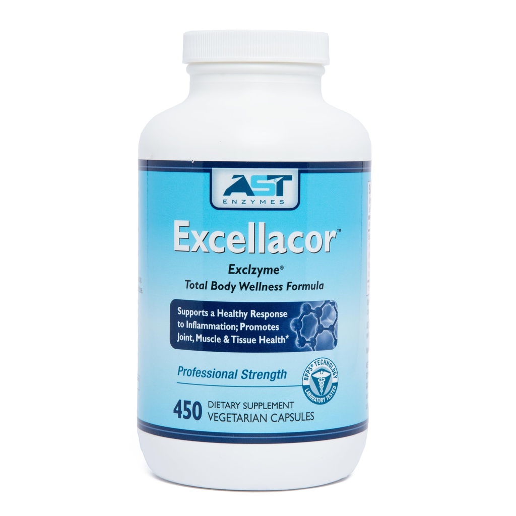 AST Enzymes Excellacor-450 קפסולות צמחוניות-Premium Natural Systemic Enzyme Formula-Total Body Support - Contains Acid-Resistant Serrapeptase - תומך באסון בריא ופרקים
