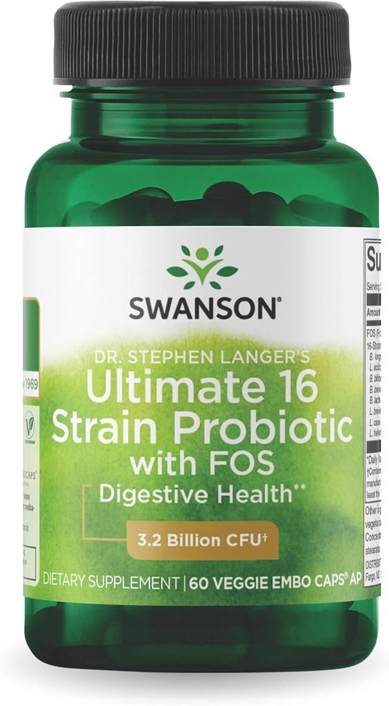 Dr. Stephen Langer's Formula - Natural Probiotic w /Prebiotic FOS - 16-Strain תוספת קידום תמיכה העיכול W / 3.2 מיליארד CFU לקפסולה - (60 ואג')