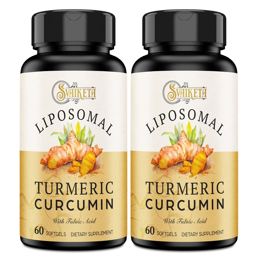 תוסף Liposomal Turmeric Curcumin - 2000 מ"ג, 95% תמצית Curcuminoid עם פיפרין - 60 Softgels (2בק)
