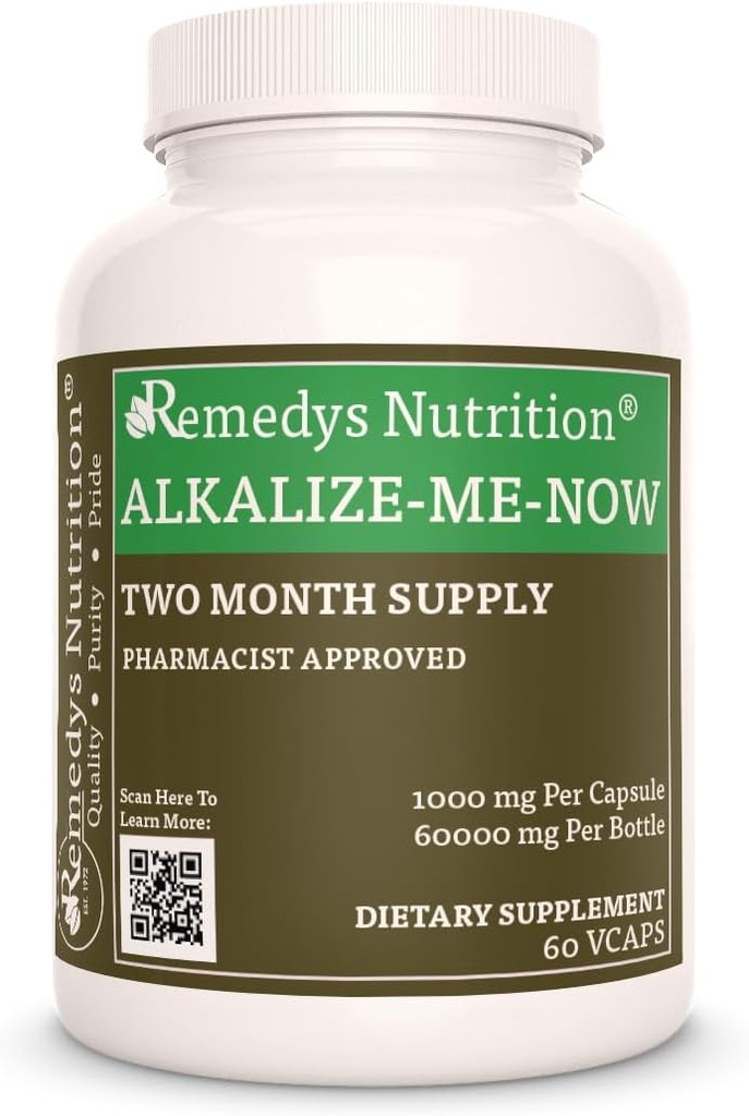 Remedy's Nutrition Alkalize Me Now | 1000 מ"ג, 60 קפסולות טבעוניות Herbal Dietary תוספים