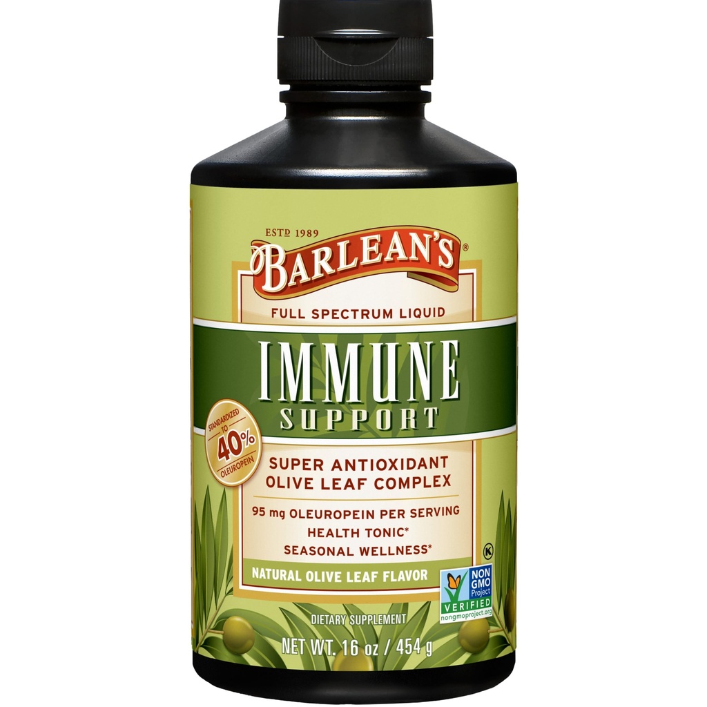 Barlean's Olive Leaf Complex Liquid Immune Support Supplement with 95mg Oleuropein Antioxidants for Seasonal Wellness, Heart Health, & Immune System Booster, 16 Ounce
