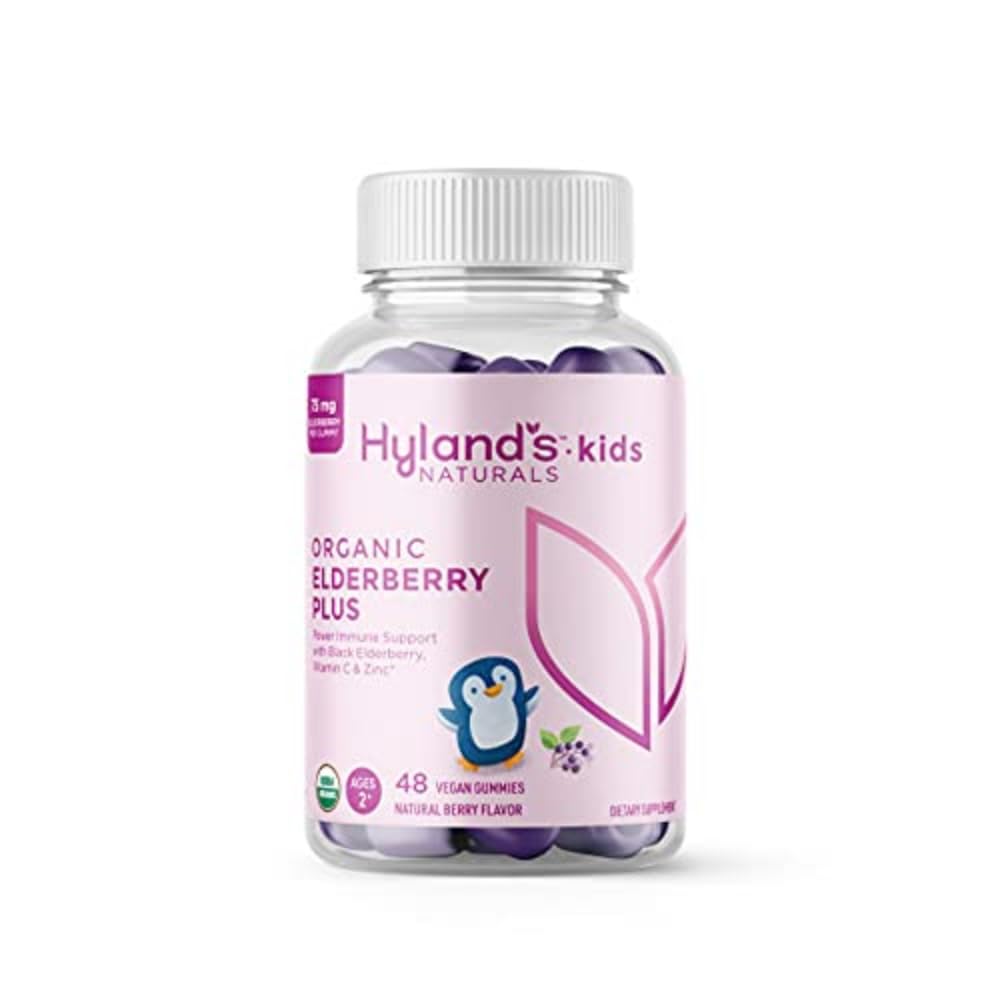 ילדי Hyland's Kids Organic Elderberry Plus Gummies, Organic Black Elderberry עם ZINC ו- ויטמין C, Immune Support for Children, 48 חניכיים טבעוניות