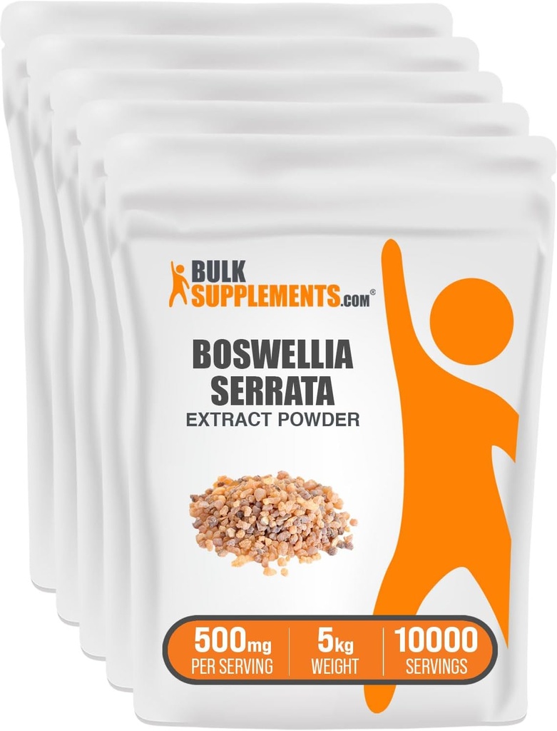BulkSupplements.com Boswellia Serrata Extract Powder - from Frankincense Resin, Boswellia Serrata Powder - Herbal Supplement, Gluten Free, 500mg per Serving, 5kg (11 lbs) (Pack of 5)