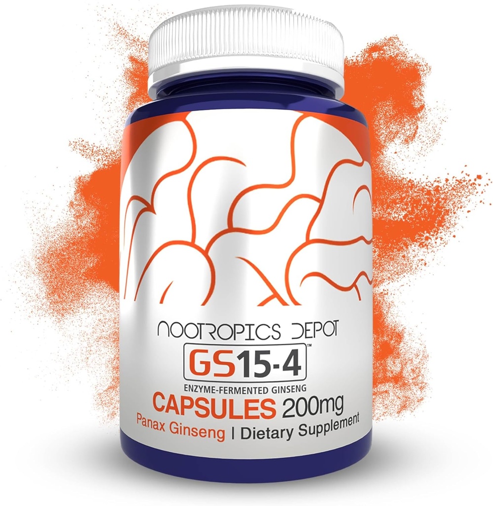 Nootropics Depot GS15-4 Panax גינזנג לחלץ קפסולות | 200 מ"ג | 30 Count | הסתגלות | Ayurveda Herb | תמיכה ברמות מתח בריאות