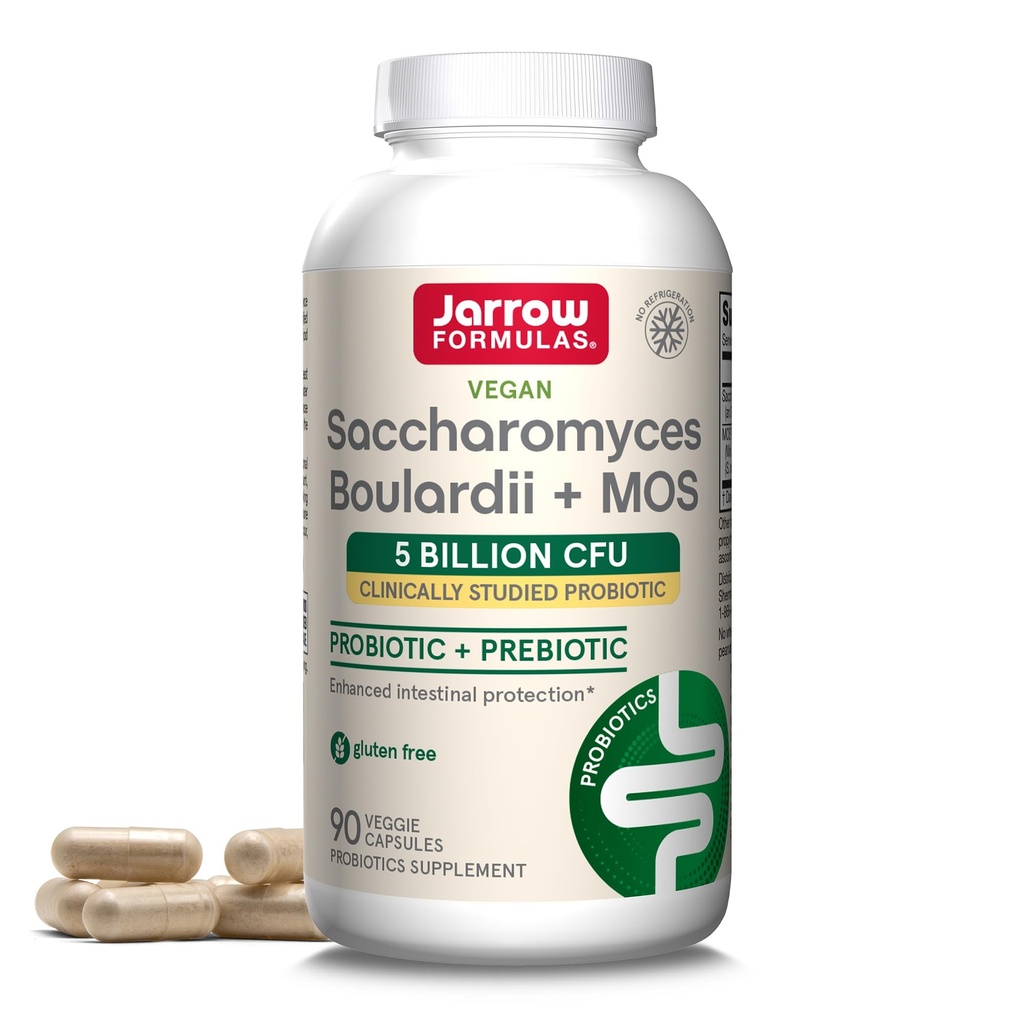 Jarrow Formulas Saccharomyces Boulardii + Probiotics for Digestive Health and Intestinal Tract Support - 5 מיליארד CFU Per משרת - 90 עיכובי שחרור Caps - Probiotic + Prebiotic - 90 משרתים