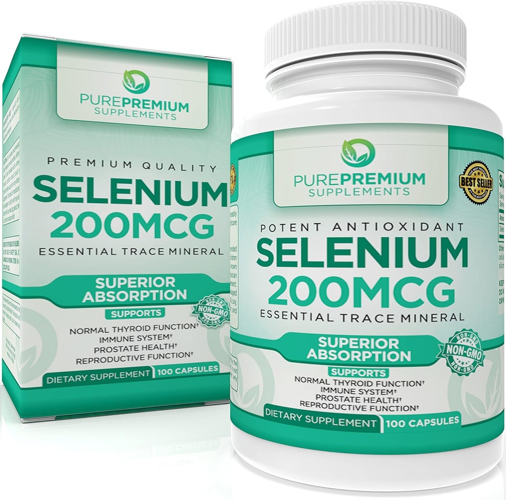 PurePremium Selenium 200mcg תוסף - L Selenomethionine Essential מינרלים - תמיכה יומית עבור רגיל Thyroid, Immune System