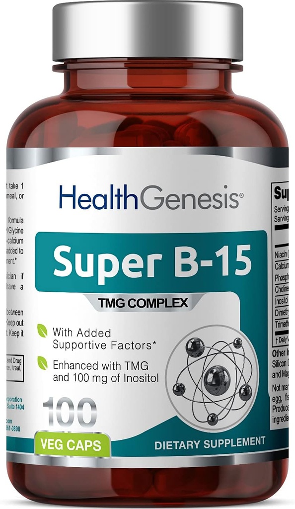 Super B-15 100 Vcaps - Niacin Calcium Choline Inositol DMG TMG - תומך רמות אנרגיה חמצן בריאות