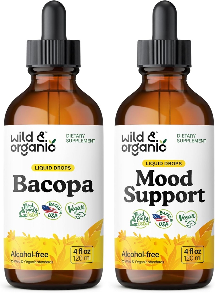 Wild & Organic Bacopa Tincture 4 fl oz & Mood Support Tincture 4
