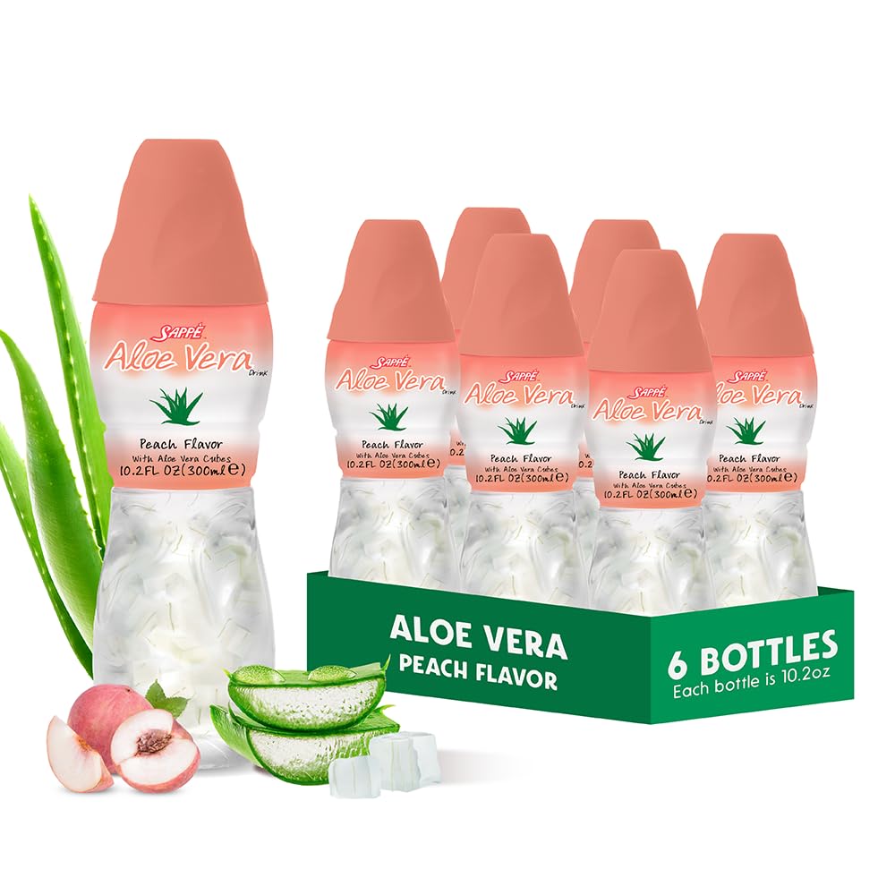 מיץ Aloe vera (Peach tasteed) עם גדול יותר של Aloe pulp (6 Packs) מיץ צמחי גדול עבור hydration וכולל גדול aloe pulp. זה בריא למבוגרים ולילדים