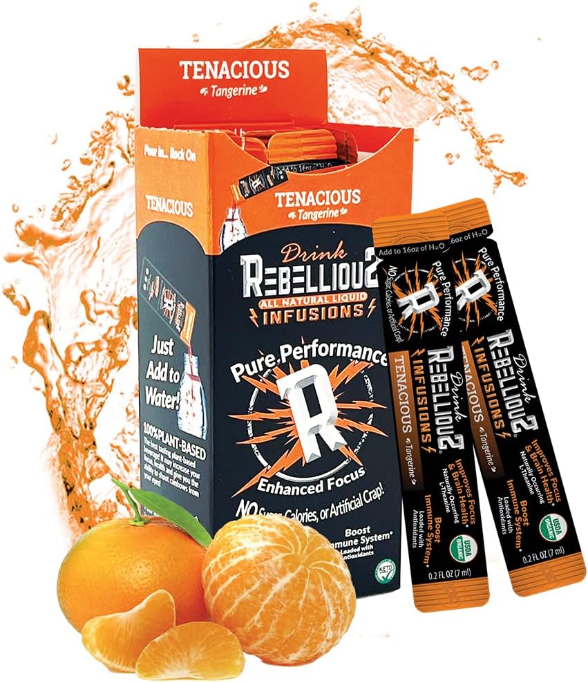 Rebellious Tenacious Tangerine Organic Drink - Zero Calorie Energy Drink Mix[עריכת קוד מקור | עריכה] - L-theanine + Natural Caffeine