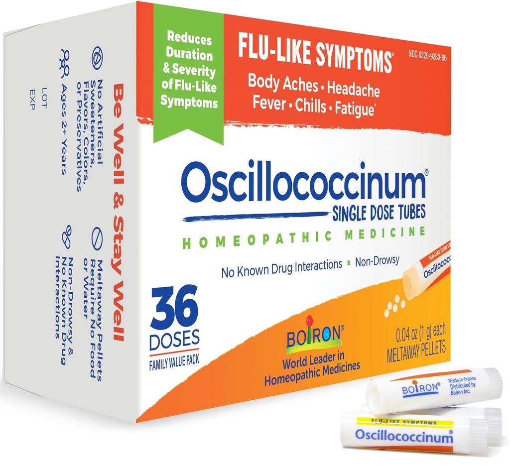 Boiron Oscillococcinum Homeopathic תרופה לתסמינים דמויי שפעת, לבן, 36 הרוזן