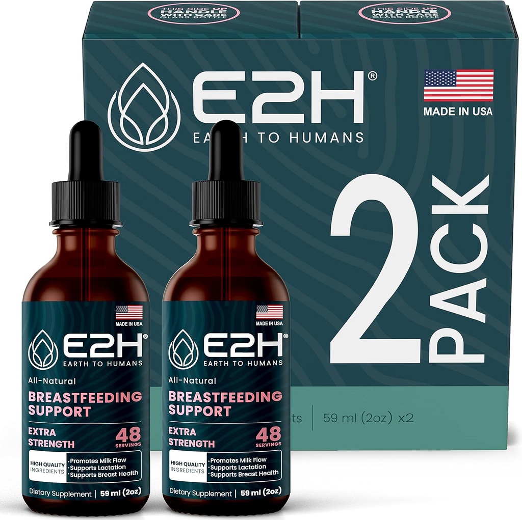 E2H הנקה תוסף ו- Lactation Support - תוספי הנקה נוזלית - Contains Fenugreek, Milk Thistle, Fennel ועוד - No Alcohol - טבעוני (2 בקבוקים)