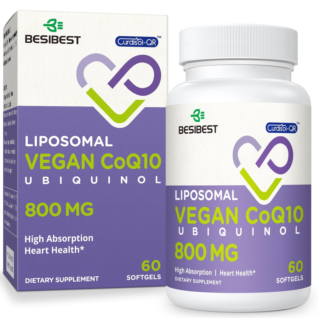Liposomal Ubiquinol CoQ10 800 MG Softgel, High Absorption CoQ10 Ubiquinol תוסף, Active Coenzyme Q10 800 מ"ג, Powerful Antioxidant for Heart & Brain Function, ייצור אנרגיה, 60 Softgels טבעוני Softgels