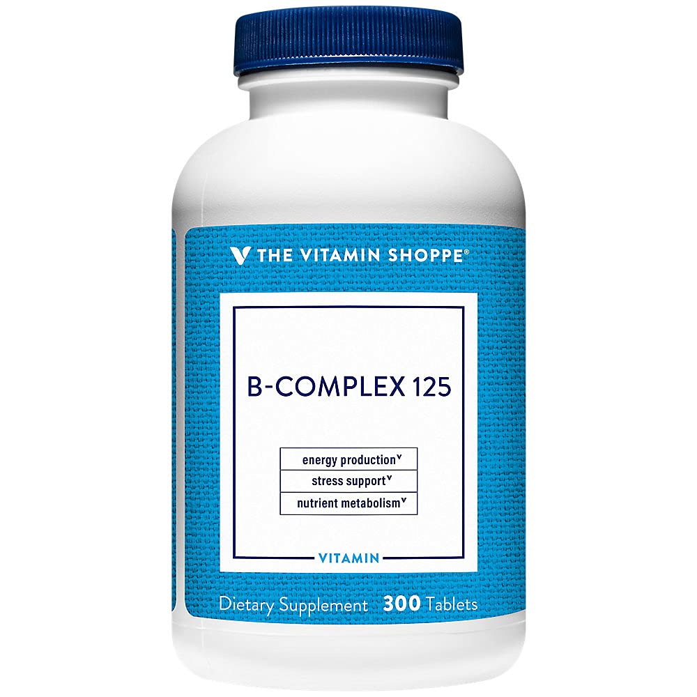 ויטמין Shoppe B-Complex 125 - תומך בייצור אנרגיה, מערכת העצבים פונקציות ומטבוליזם חומרים מזינים - מקור מצוין של B1, B2, B6, B12, Niacin, Folic Acid & Biotin (300 טבליות)