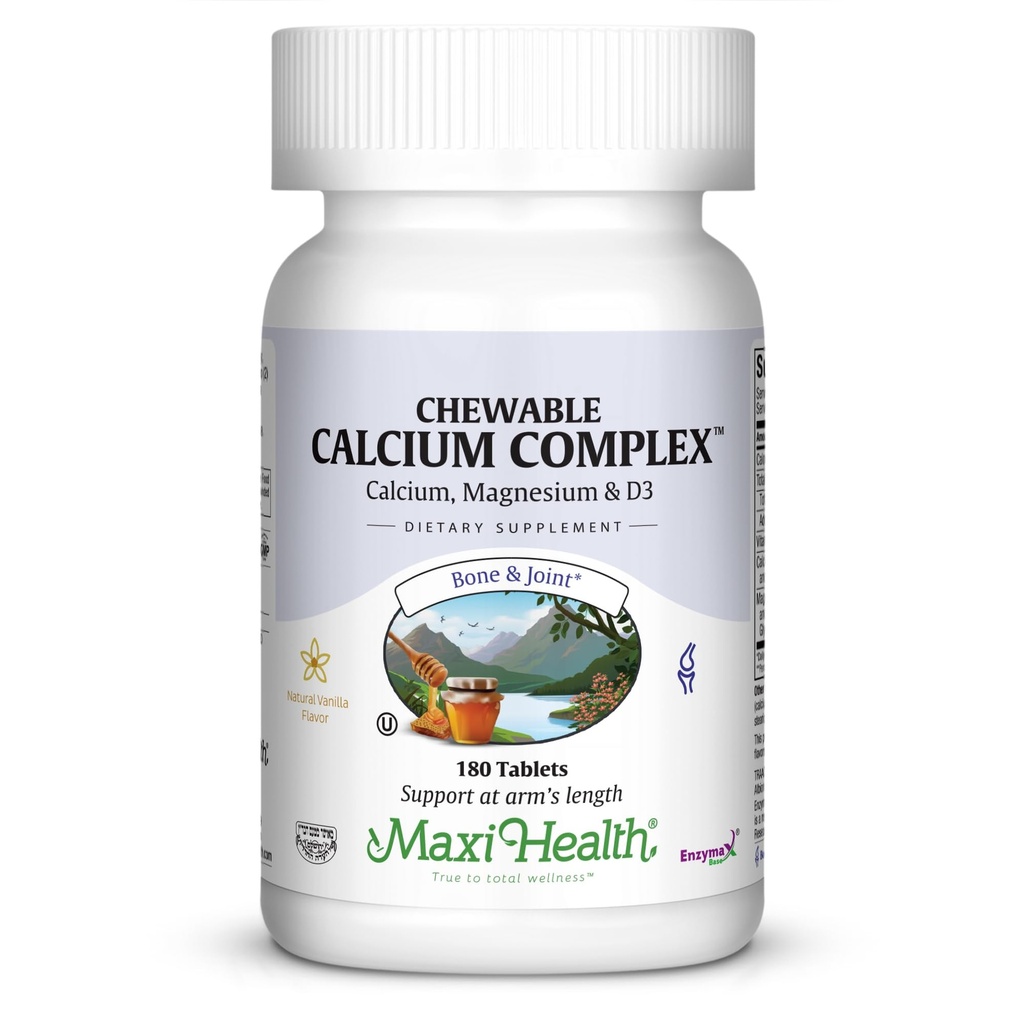 Maxi Health Chewable Calcium Complex - Vanilla Flavor ויטמין D3 ו Magnesium Chewables כדי לעזור לתמוך בעצמות - Creative Magnesium ו- Calcium תוסף לנשים וגברים (180 הרוזן)