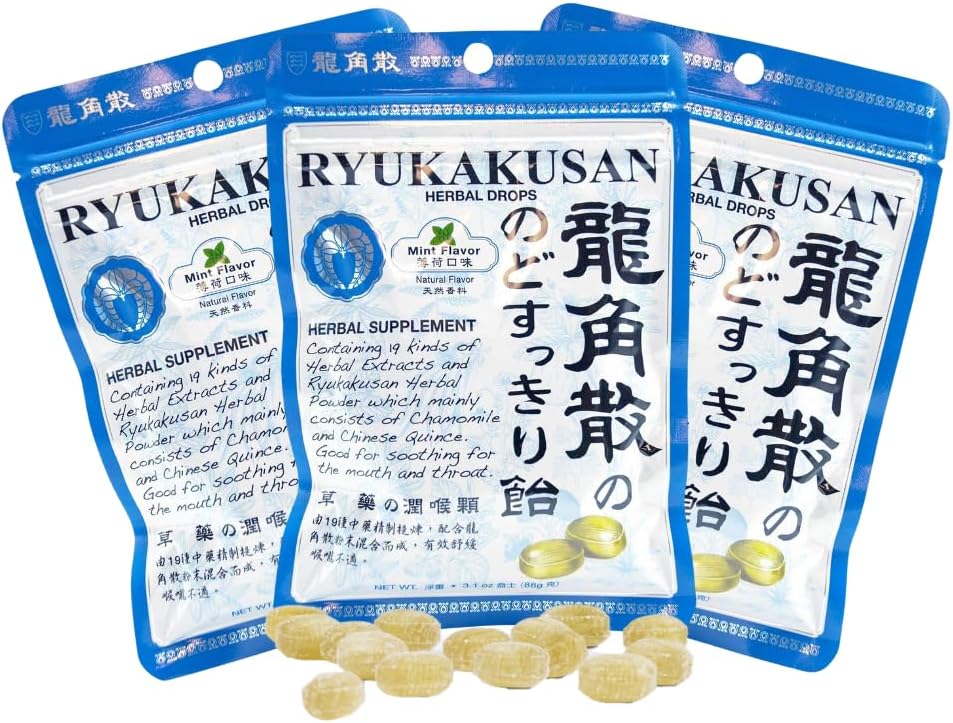 חברת Solstice Medicine Company Ryukakusan Herbal Drops (Pack of 3) - Mint Flavor (Soothesגרון & Supports Respiratory)