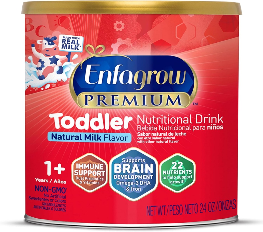Enfagrow PreMIUM טוילר משקאות תזונתיים, עשויים עם חלב אמיתי, בניית המוח אומגה 3 DHA, חומרים מזינים ו-Prebiotics for growth & Immune Support, non-GMO, אבקת חלב טודלר, 24 Oz Can Can Can Can