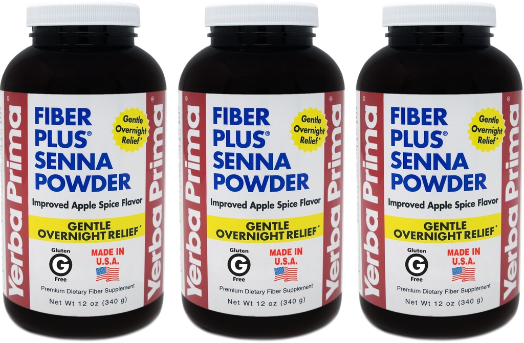 Yerba Primafi Plus Senna אבקה, 12 Ounce (Pack של 3) - עבור שימוש קצר-טווח כדי לשחזר סדירות, שיפור Apple Spice Flavor, Stevia Sweetened, מספק Gentle Overnight הקלה, non-GMO