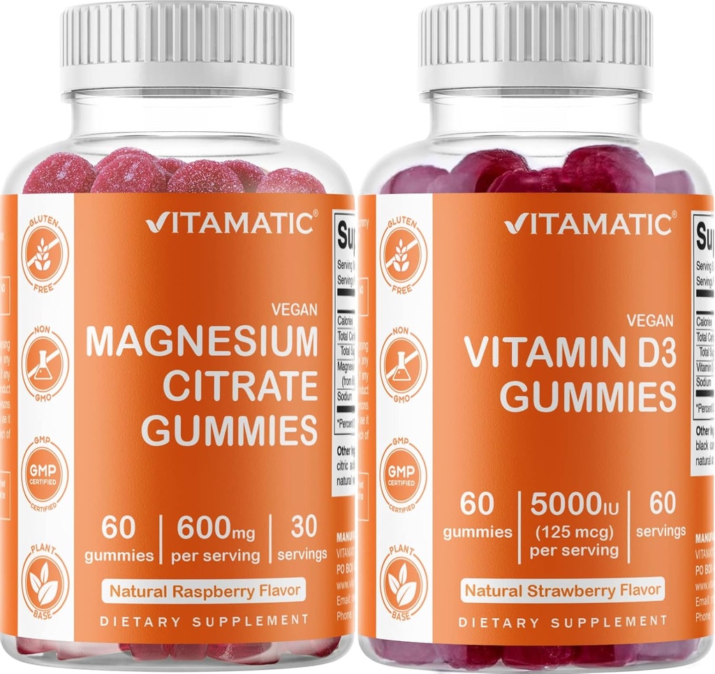 Vitamatic Magnesium & ויטמין D3 Gummies Combo - 60 ספירה טבעונית
