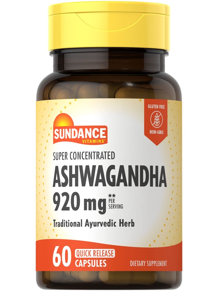 Sundance Ashwagandha 920mg | 60 קפסולות | Super Concentrated | Ayurvedic Herb | Non-GMO, Gluten Free Supplement