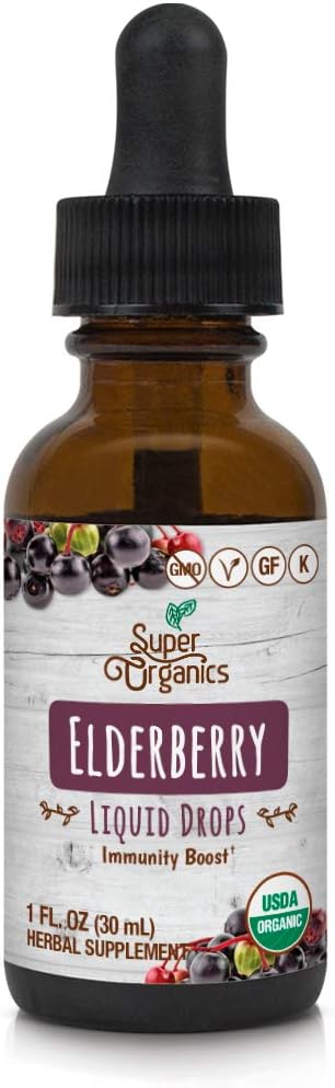 Super Organics Organic Elderberry נוזל טיפות | Non-GMO, Gluten Free, כשר ו טבעוני, 1 Fl Oz
