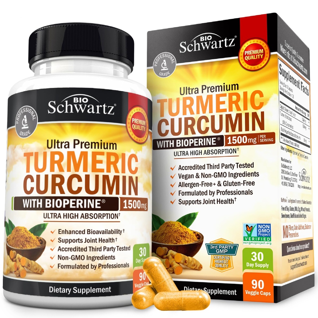 כורכום Turmeric עם Black Pepper Extract 1500 מ"ג - תוספת אבסולוטית אולטרה פוטנט Turmeric תוספת עם 95% Curcuminoids ו bioPerine - לא GMO Tumeric קפסולות לתמיכה משותפת - 90 קפסולות